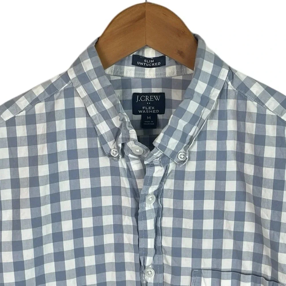 BF1305 Men’s J. Crew Flex Washed SLIM Untucked Gingham Print Button Shirt M